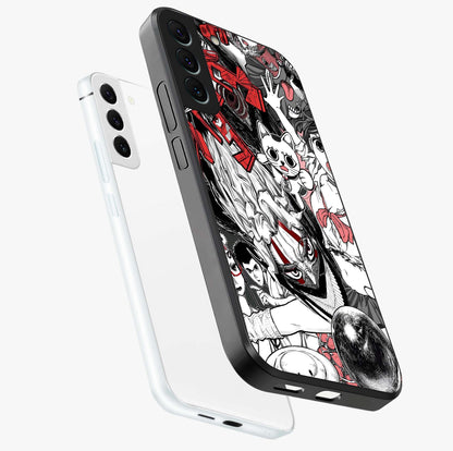 Crimson Chaos Panel Glass Case displayed in angled mockup highlighting chaotic panel style design with modern graphic theme.