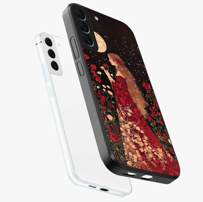 Crimson Dreams Glass Case displayed in angled mockup highlighting soft crimson aesthetic design with artistic theme.