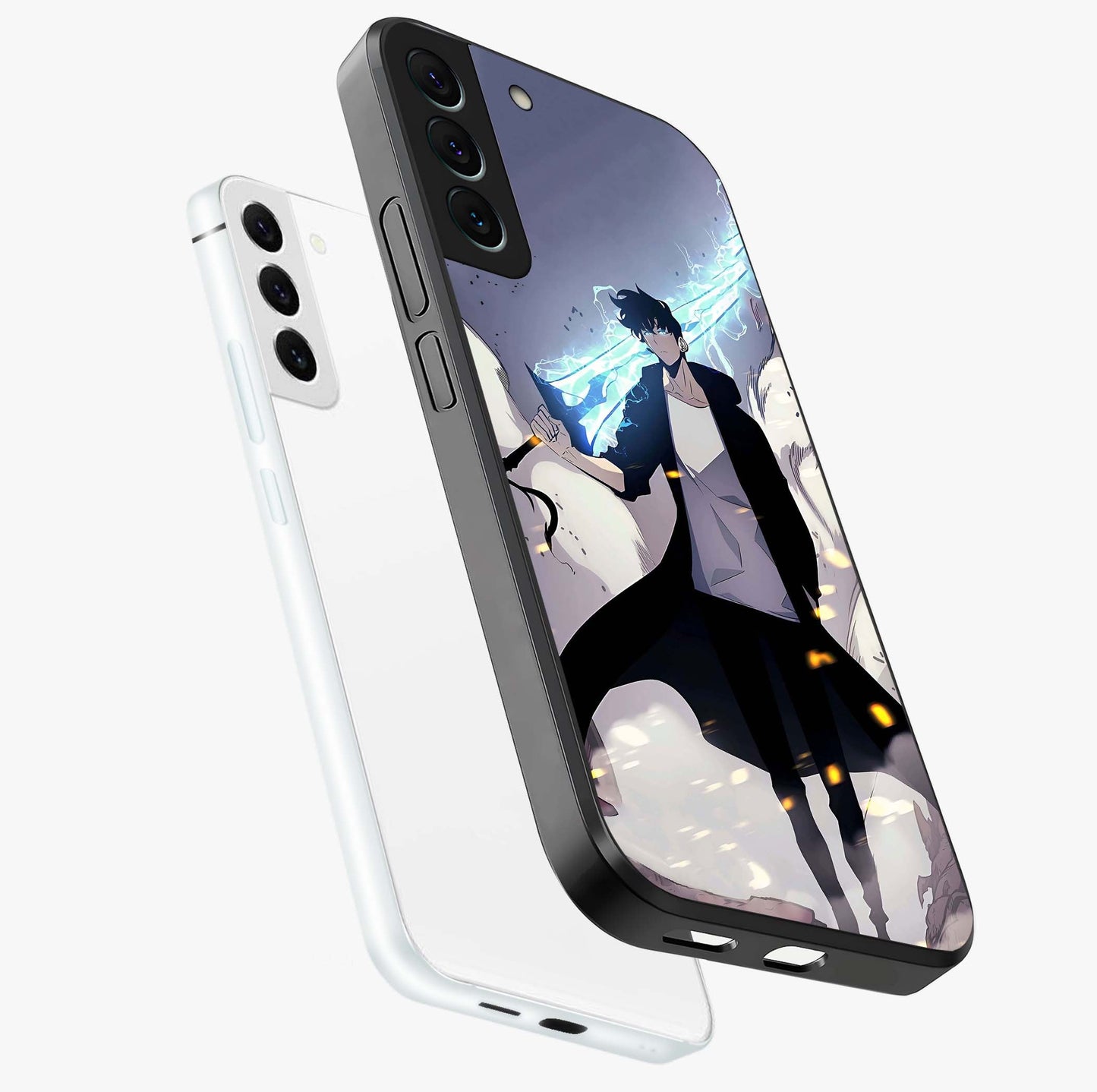 Dark Lightning Anime Warrior Glass Case displayed in angled mockup highlighting powerful lightning themed anime illustration.