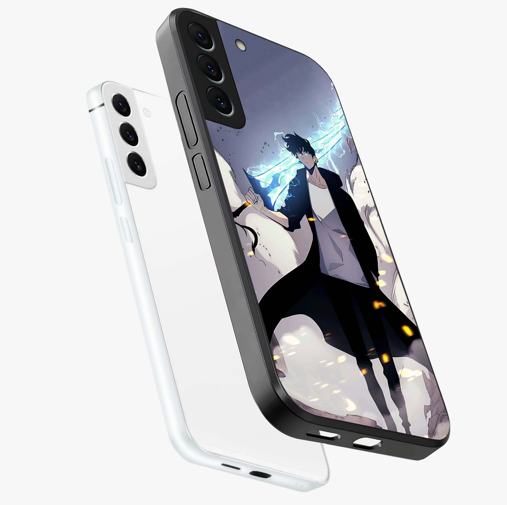 Dark Lightning Anime Warrior Glass Case displayed in angled mockup highlighting powerful lightning themed anime illustration.