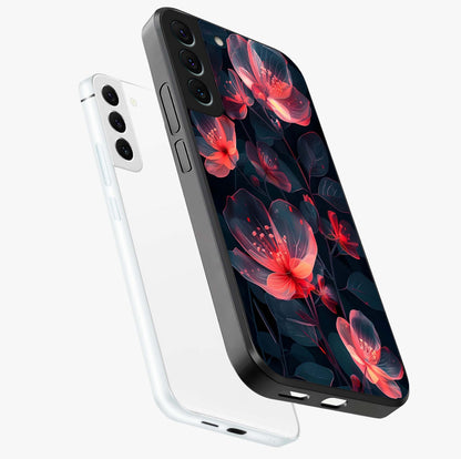 Dark Shade of Flower Glass Case displayed in angled mockup highlighting moody floral illustration with aesthetic dark tones.
