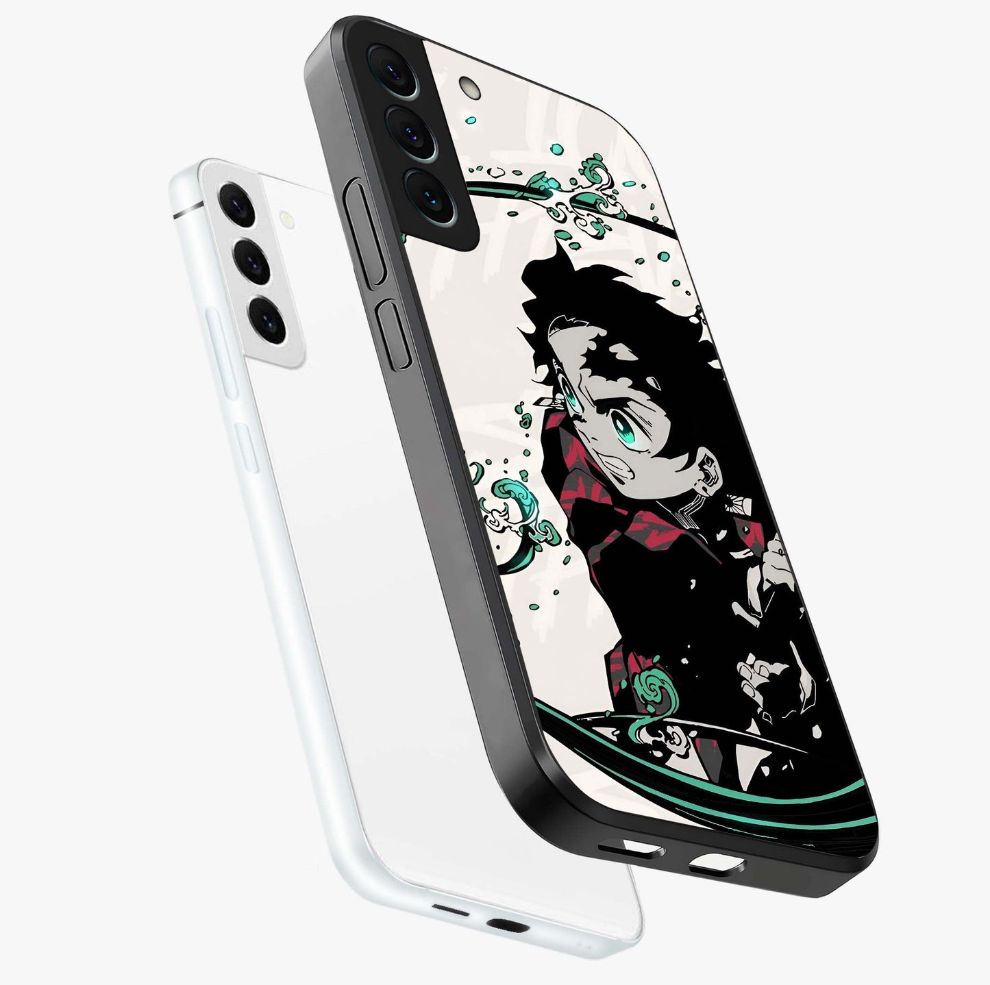 Demon Slayer Glass Case displayed in angled mockup highlighting dramatic anime character design with action aesthetic.