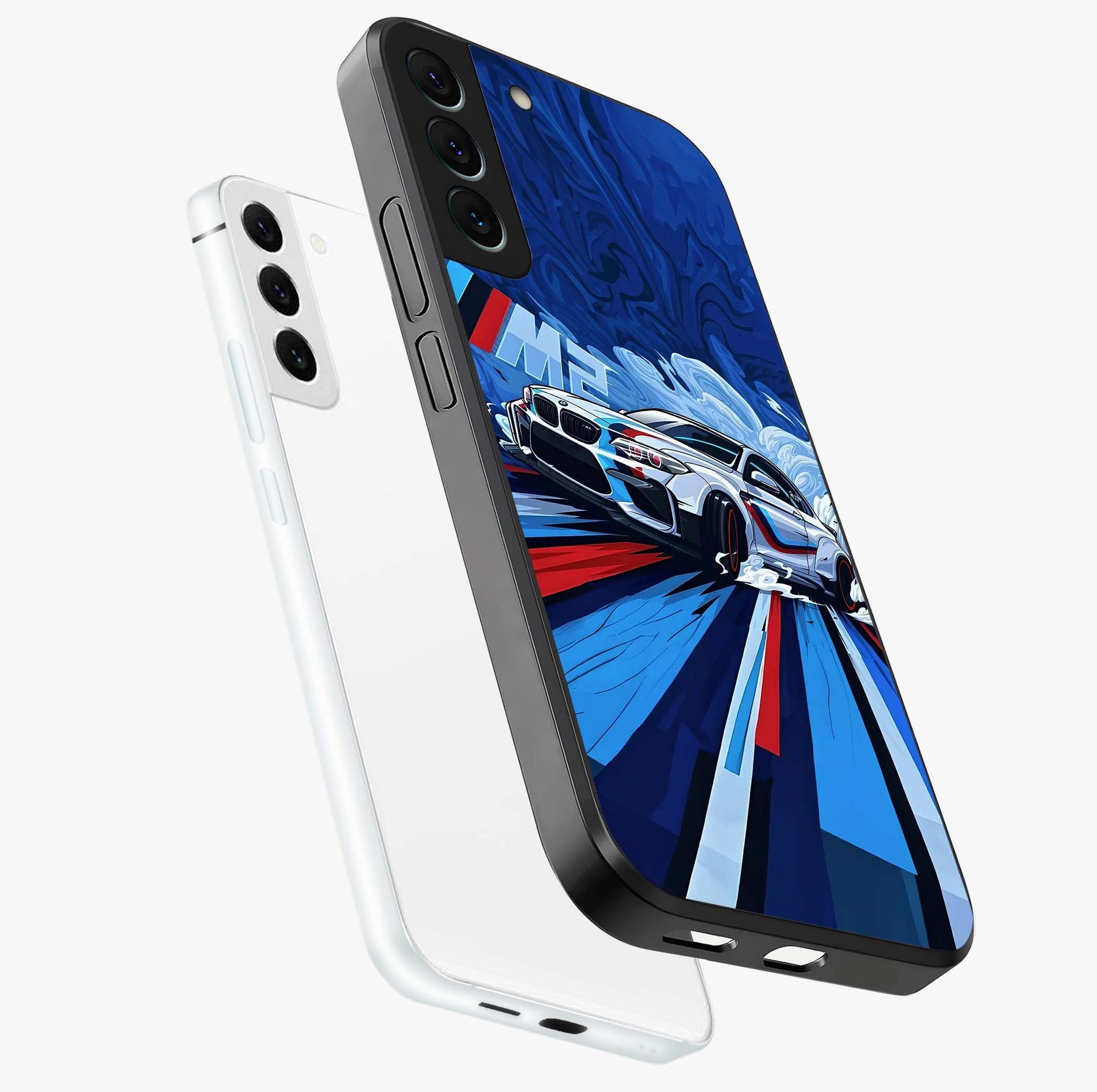 Drift Power Rush Glass Case displayed in angled mockup highlighting powerful drift car design with sporty aesthetic style.