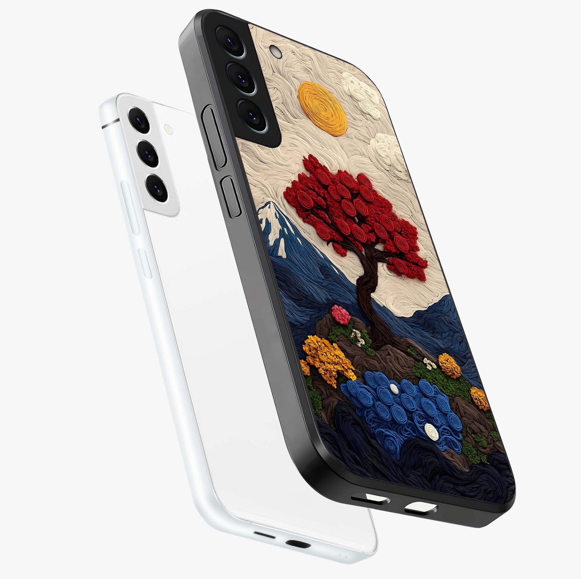 Eternal Nature Tapestry Glass Case displayed in angled mockup highlighting detailed botanical pattern with artistic aesthetic.