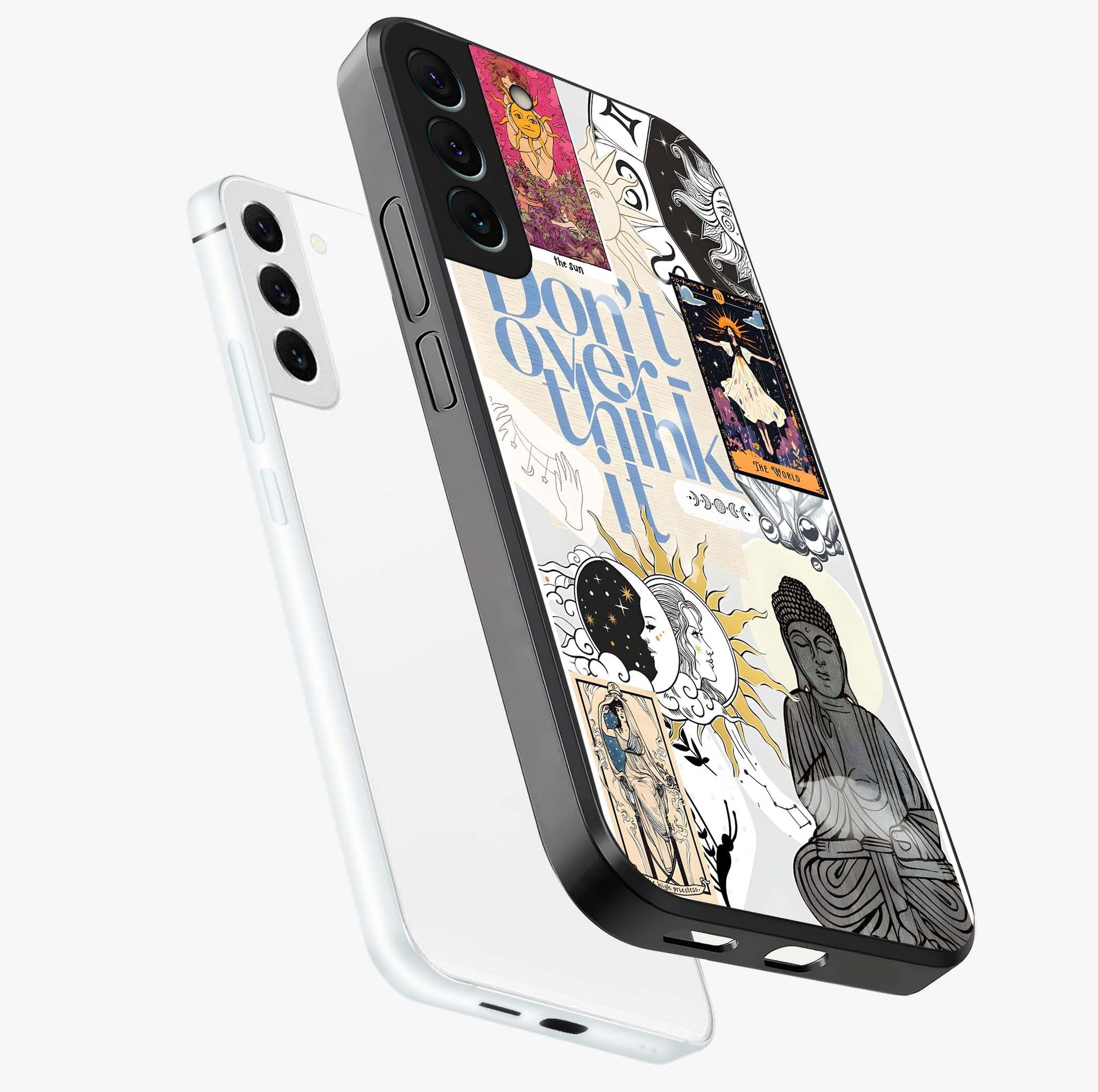 Ethereal Thoughts Glass Case displayed in angled mockup highlighting soft abstract design with calm ethereal aesthetic.