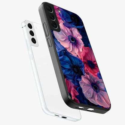 Flower Paper Art Pattern Glass Case displayed in angled mockup highlighting layered paper flower design with artistic aesthetic.