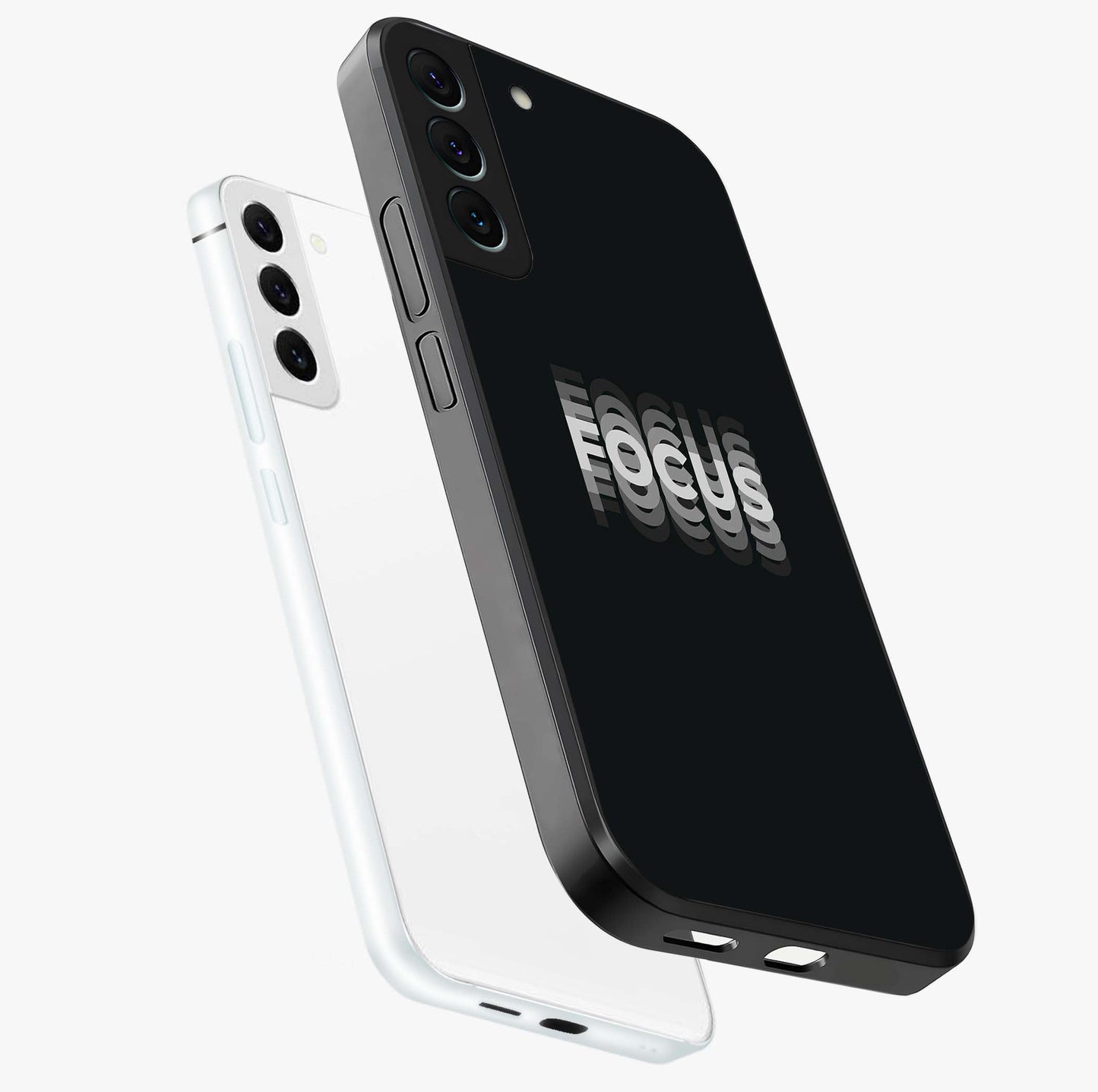Focused Blade Discipline Glass Case displayed in angled mockup highlighting clean minimal text artwork with modern aesthetic style.