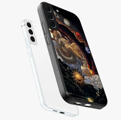 Galactic Divine God Glass Case displayed in angled mockup highlighting powerful celestial deity illustration with galactic aesthetic.