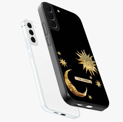 Gold Sun Blush Glass Case displayed in angled mockup highlighting radiant sun design with warm golden aesthetic.