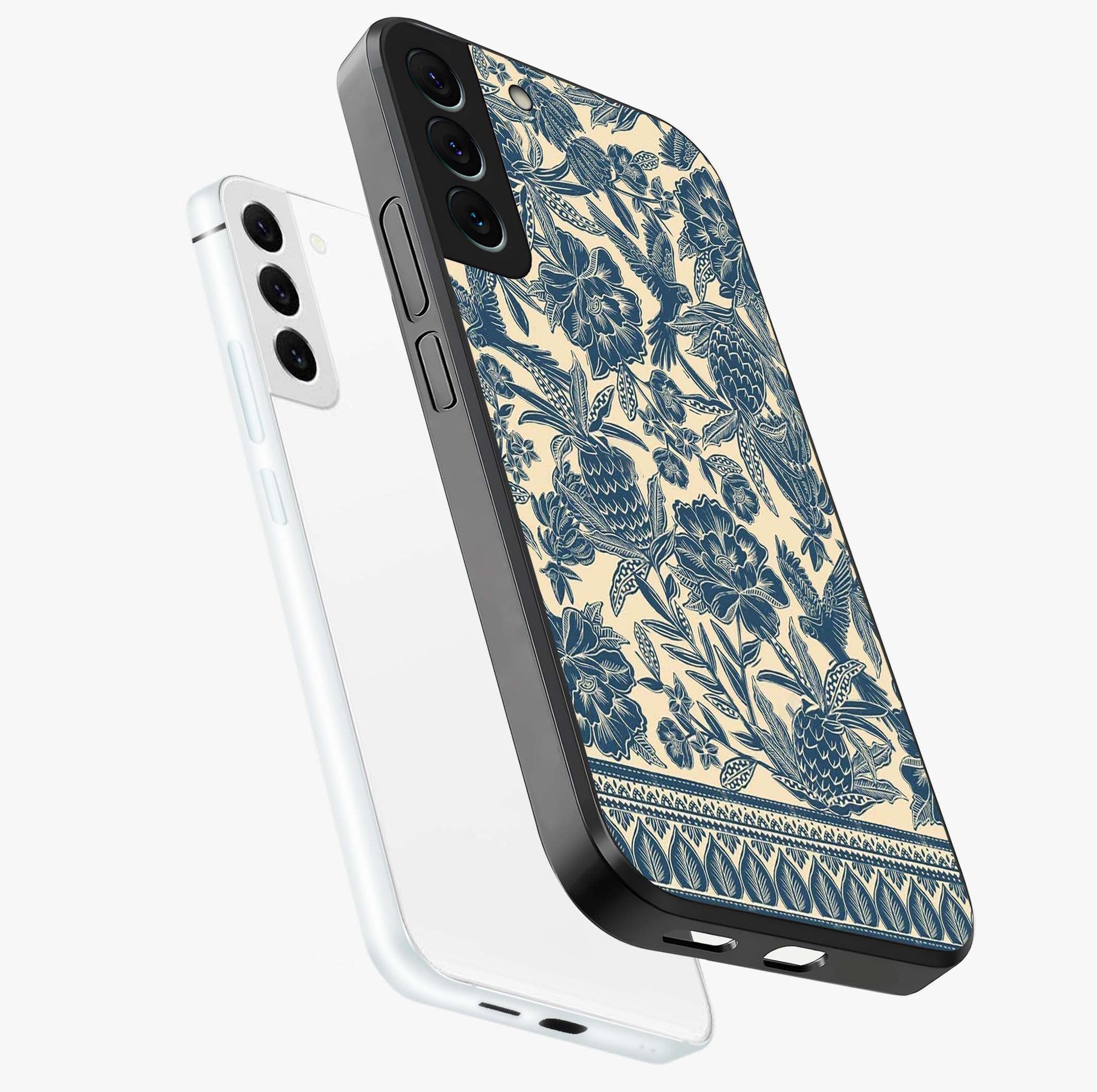 Heirloom Wild Bloom Glass Case displayed in angled mockup highlighting botanical bloom design with classic aesthetic style.