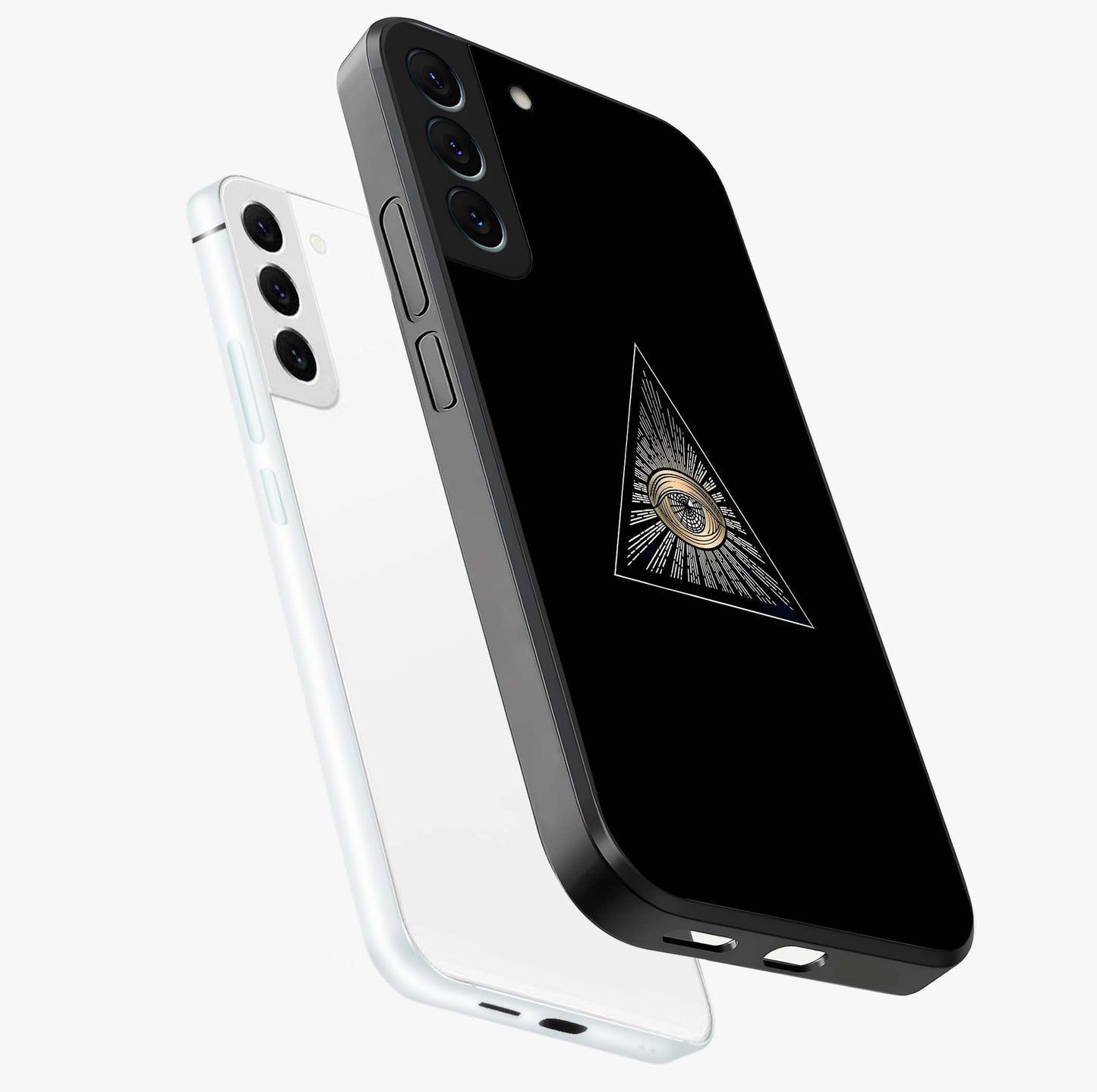 Illuminati Evil Glass Case displayed in angled mockup highlighting dark occult inspired design with bold aesthetic style.