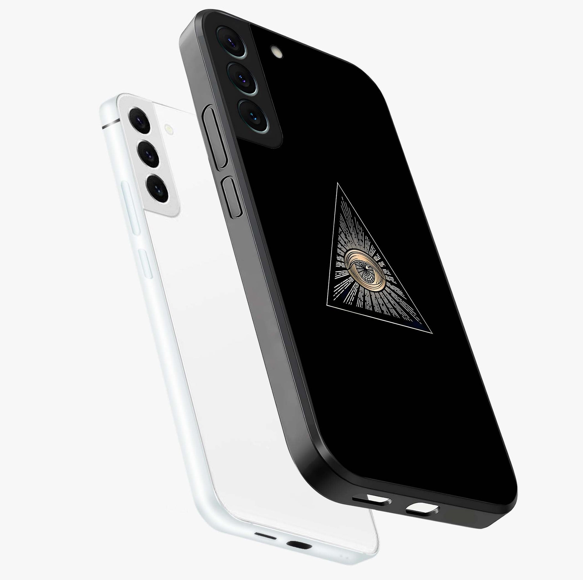 Illuminati Evil Glass Case displayed in angled mockup highlighting dark occult inspired design with bold aesthetic style.