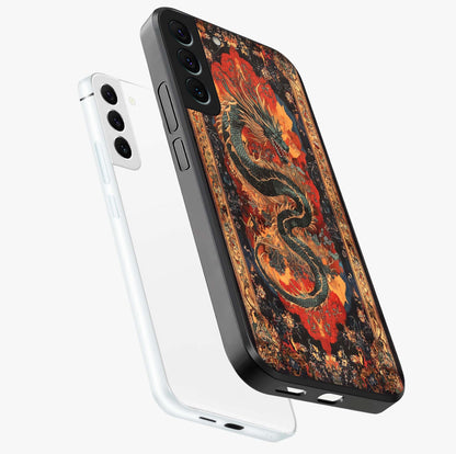 Inferno Dragon Soul Glass Case displayed in angled mockup highlighting powerful dragon illustration with inferno aesthetic.