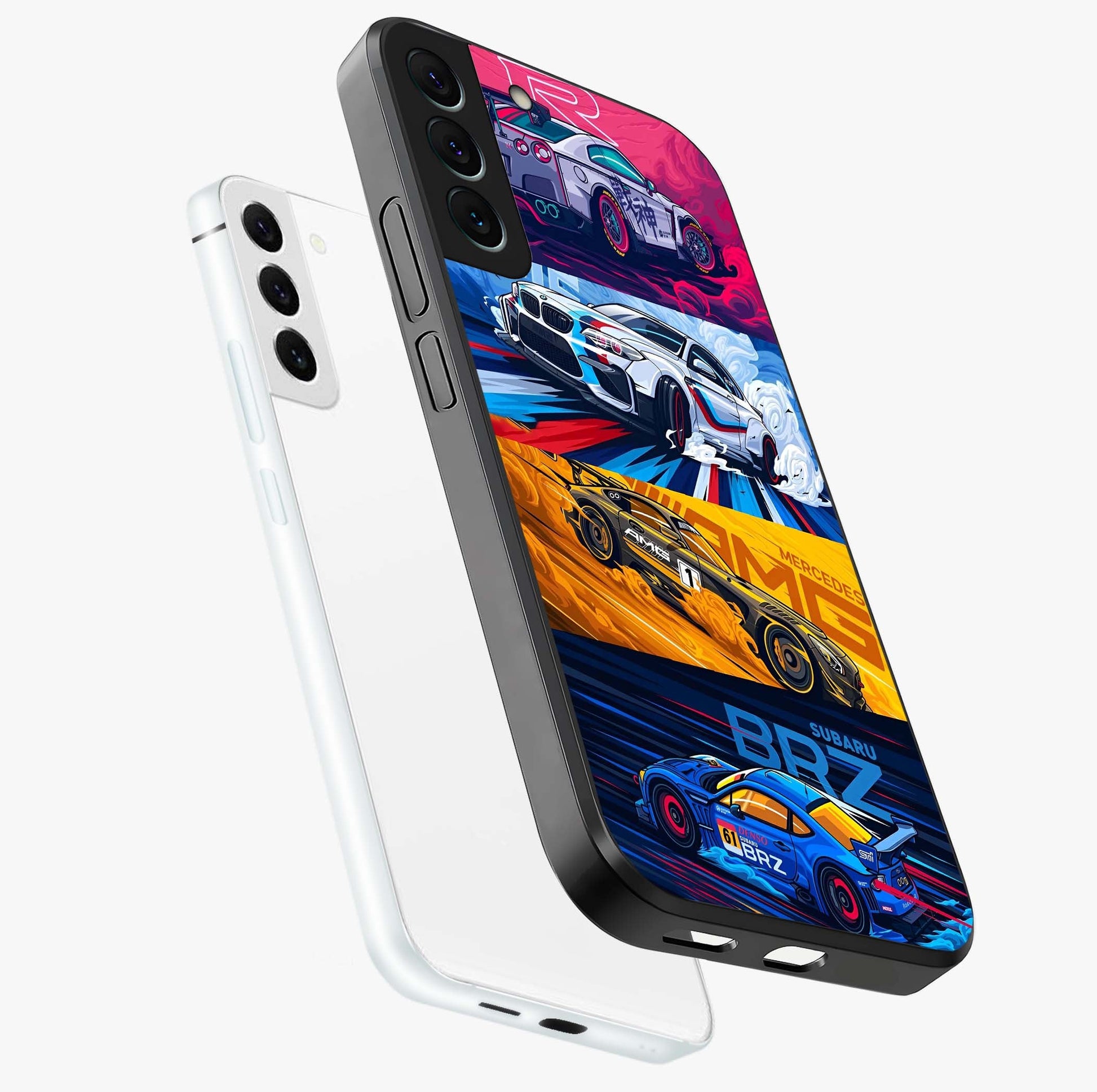 JDM Sports Car Glass Case displayed in angled mockup highlighting sleek Japanese racing car design with automotive aesthetic.