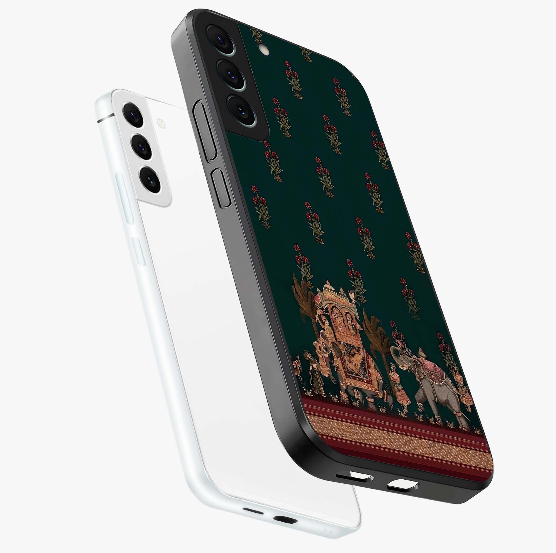 Macmerise Glass Case displayed in angled mockup highlighting trendy graphic design with sleek aesthetic style.