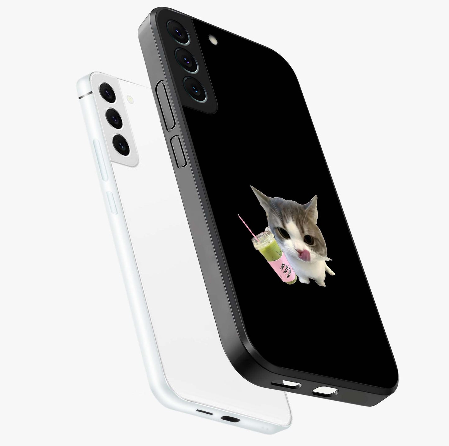 Matcha Cat Style Glass Case displayed in angled mockup highlighting playful feline design with pastel matcha aesthetic.