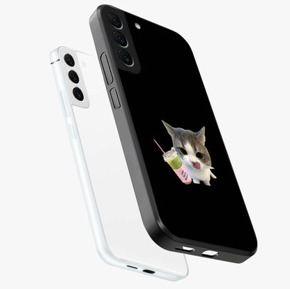 Matcha Cat Style Glass Case displayed in angled mockup highlighting playful feline design with pastel matcha aesthetic.