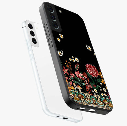 Midnight Bloom Pattern Glass Case displayed in angled mockup highlighting elegant flower design with midnight aesthetic style.
