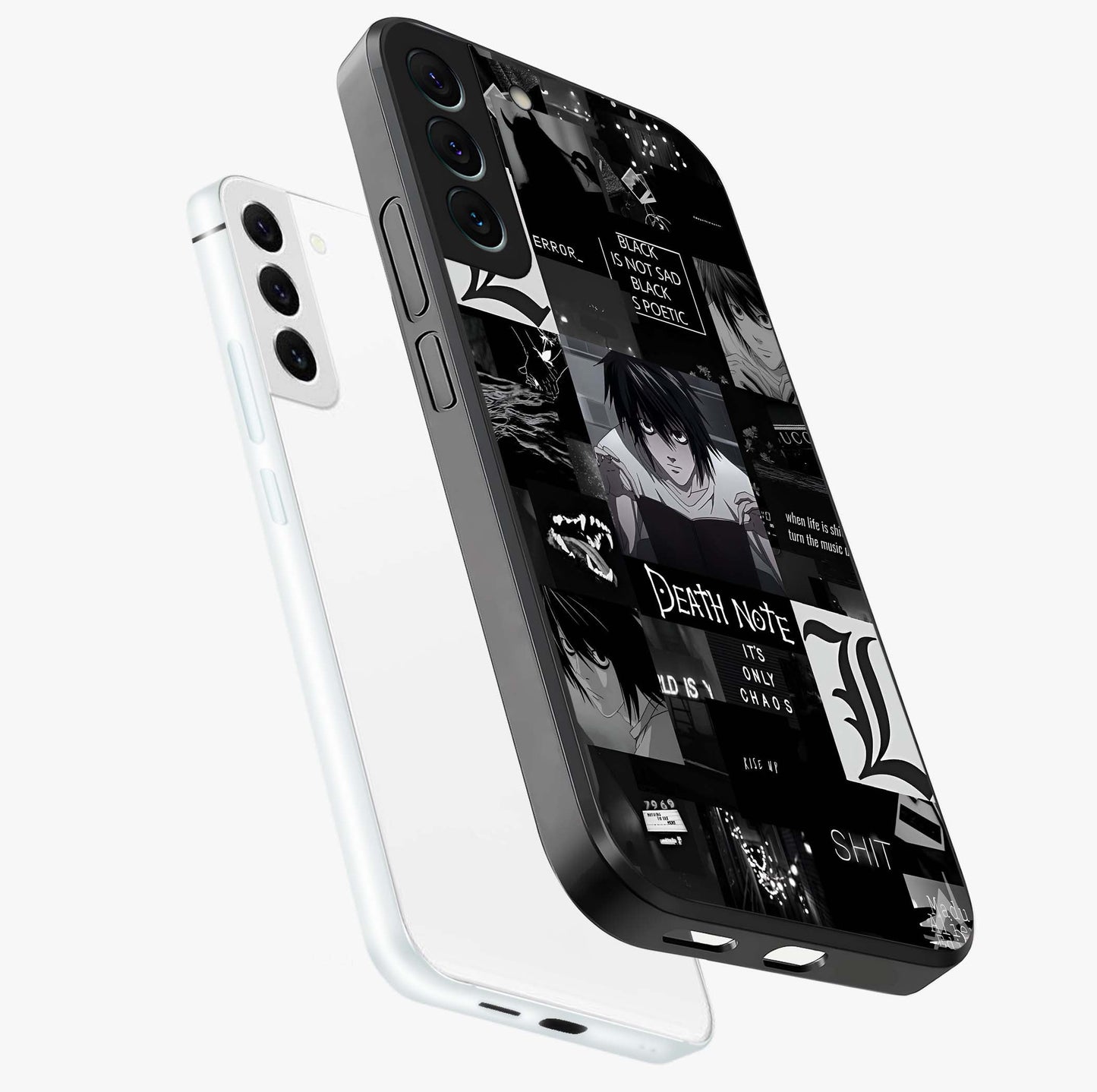 Midnight Chaos Mind Glass Case displayed in angled mockup highlighting chaotic artistic design with dramatic midnight aesthetic.