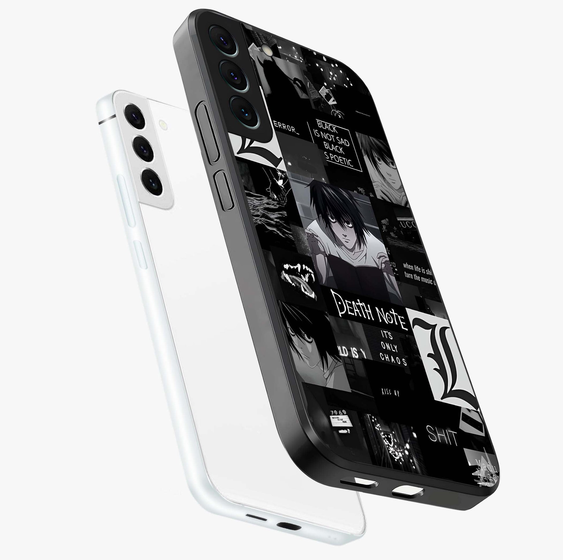 Midnight Chaos Mind Glass Case displayed in angled mockup highlighting chaotic artistic design with dramatic midnight aesthetic.