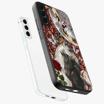 Moonlit Royal Stallion Glass Case displayed in angled mockup highlighting powerful stallion illustration with royal night aesthetic.
