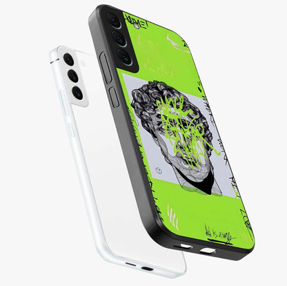 Neo Graffiti Rebellion Glass Case displayed in angled mockup highlighting urban street art design with rebellious aesthetic.