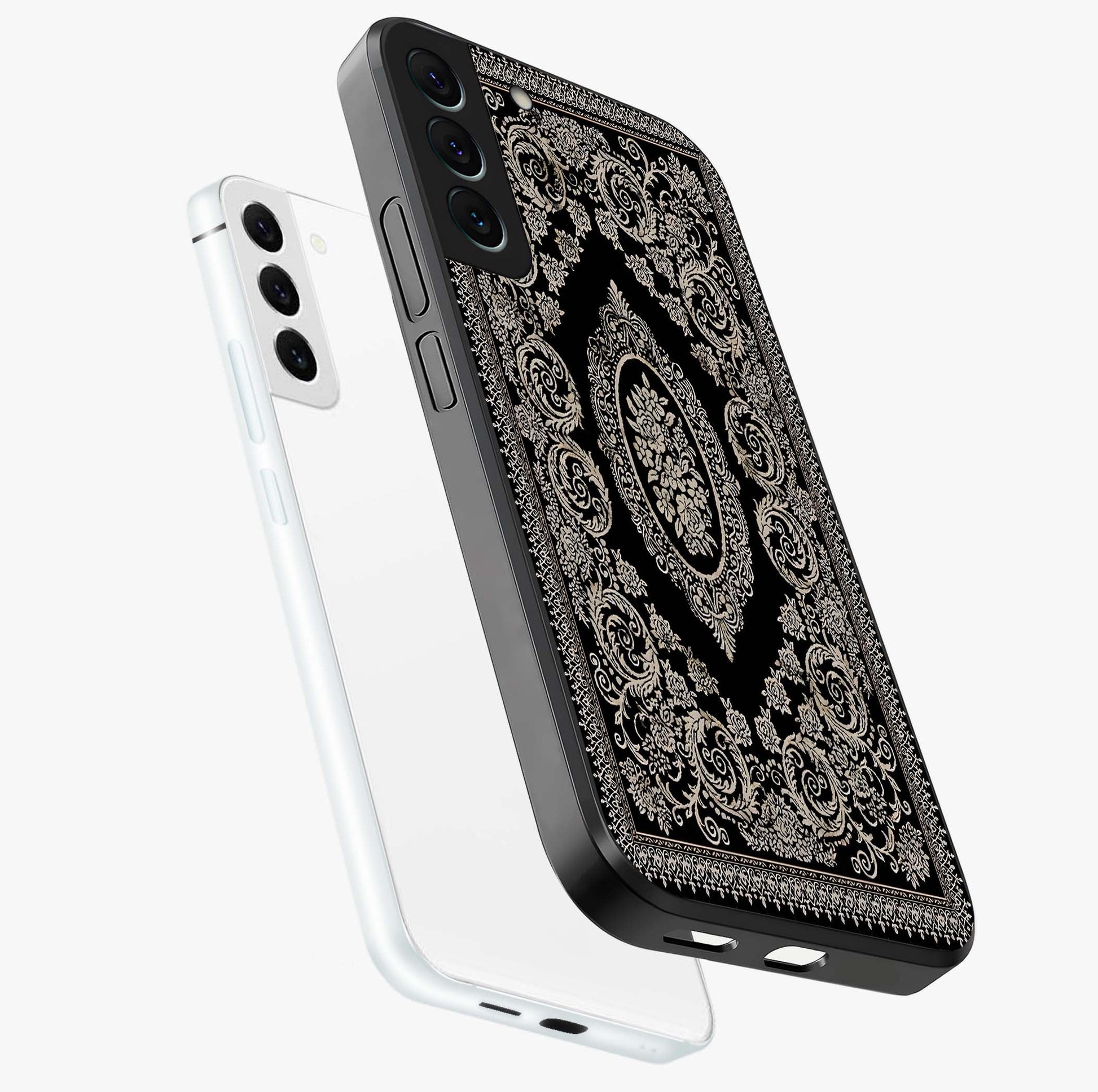 Noir Bloom Elegance Glass Case displayed in angled mockup highlighting refined flower design with stylish noir aesthetic.