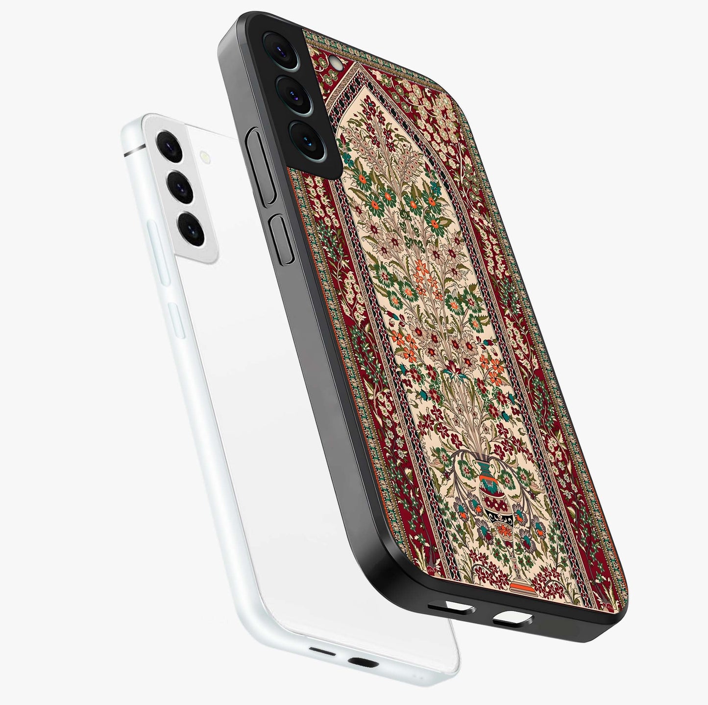 Persian Inspired Glass Case displayed in angled mockup highlighting intricate traditional design with elegant cultural aesthetic.