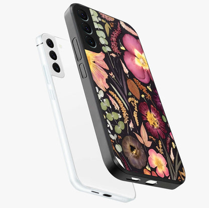 Petal Dream Tapestry Glass Case displayed in angled mockup highlighting decorative petal pattern with elegant botanical aesthetic.
