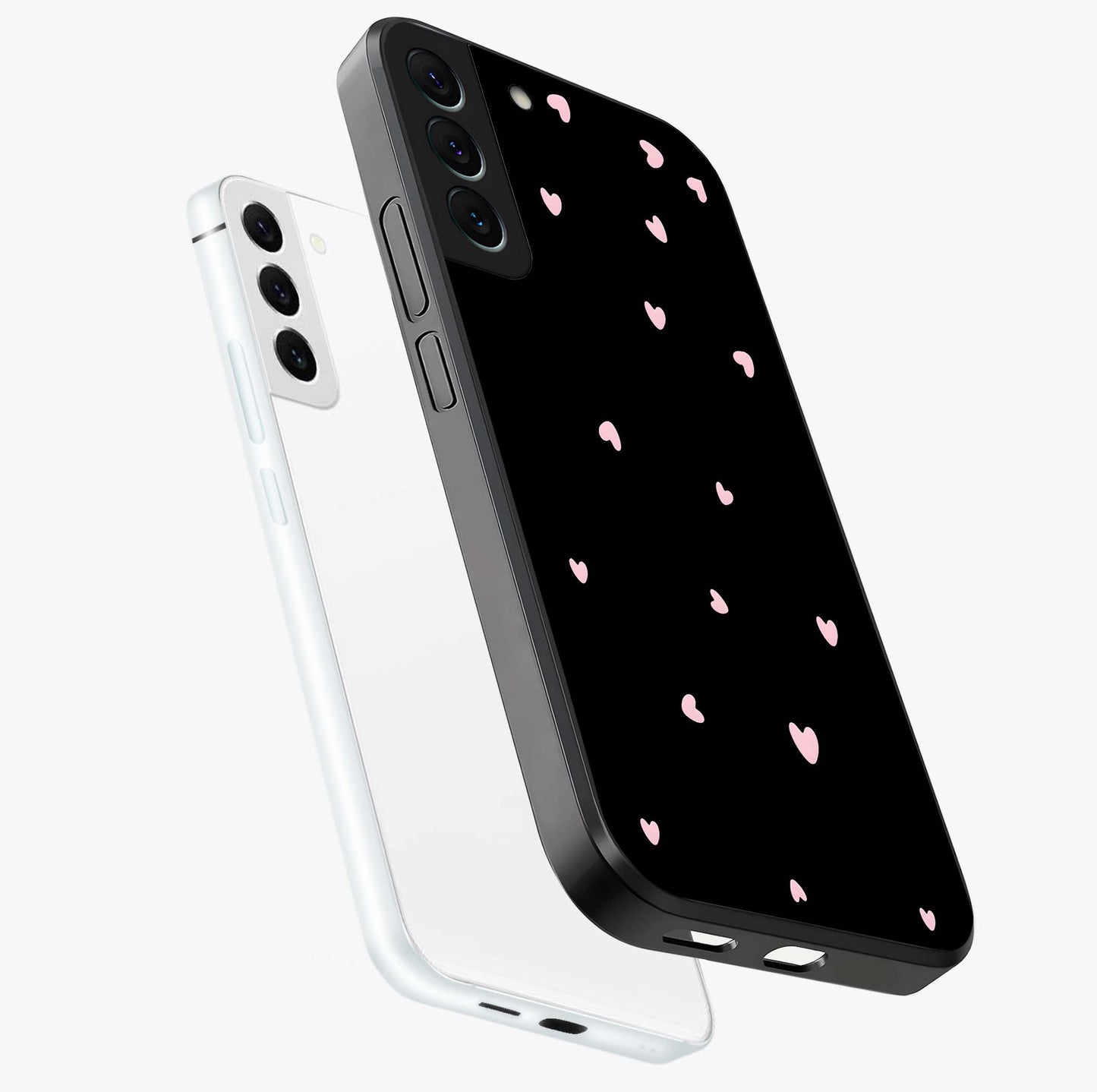 Pink Love Drops Glass Case displayed in angled mockup highlighting cute love drop design with vibrant pink aesthetic.