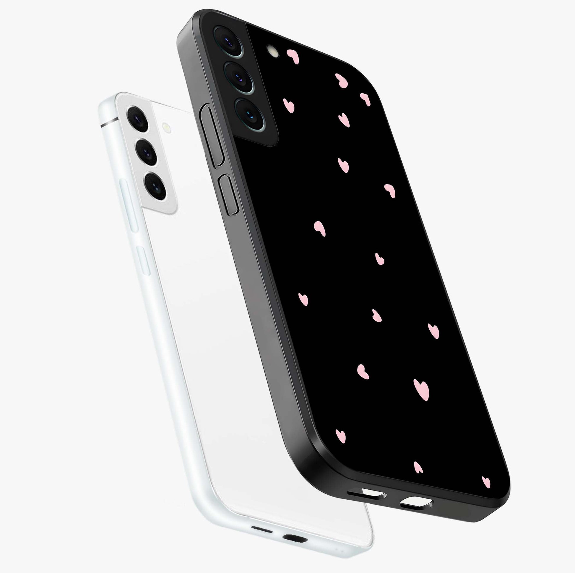 Pink Love Drops Glass Case displayed in angled mockup highlighting cute love drop design with vibrant pink aesthetic.