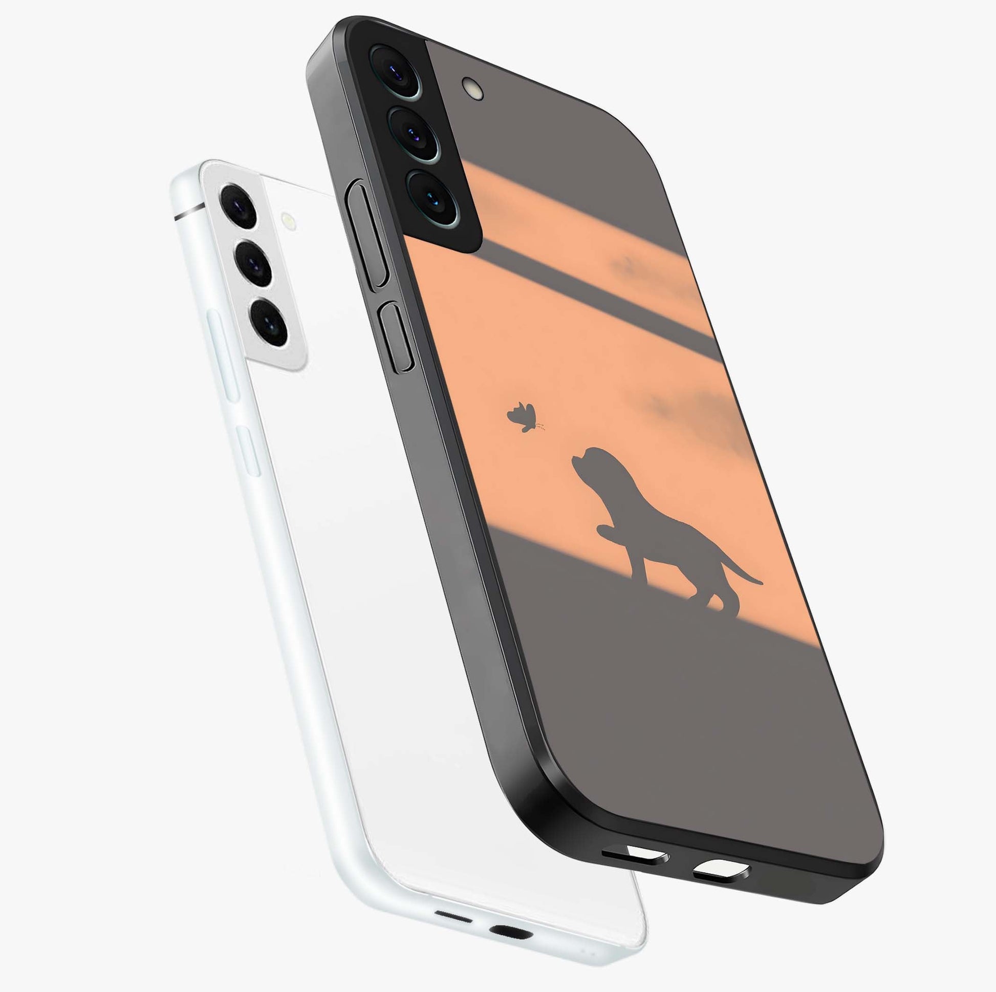 Puppy Shadow Art Glass Case displayed in angled mockup highlighting playful dog illustration with artistic shadow aesthetic.