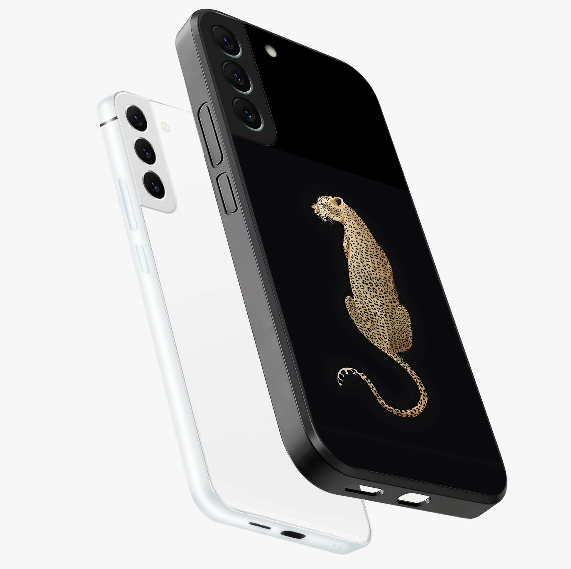 Regal Leopard Glass Case displayed in angled mockup highlighting powerful animal illustration with stylish wild aesthetic.