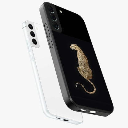 Regal Leopard Glass Case displayed in angled mockup highlighting powerful animal illustration with stylish wild aesthetic.