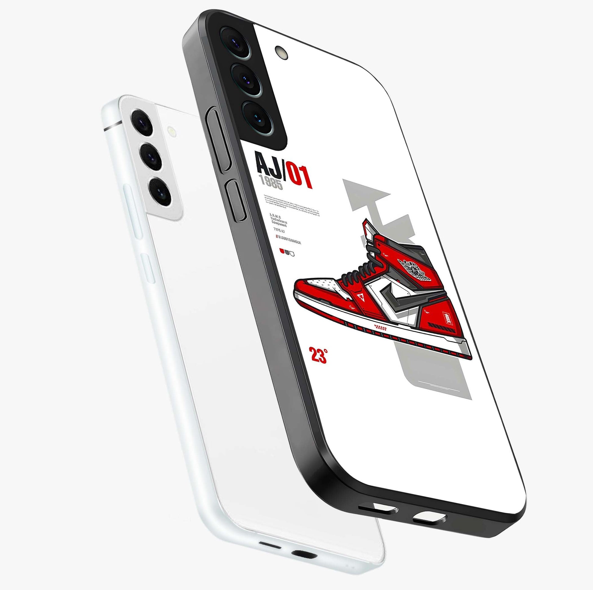 Retro Sneaker Blueprint Glass Case displayed in angled mockup highlighting detailed shoe design with sporty retro aesthetic.