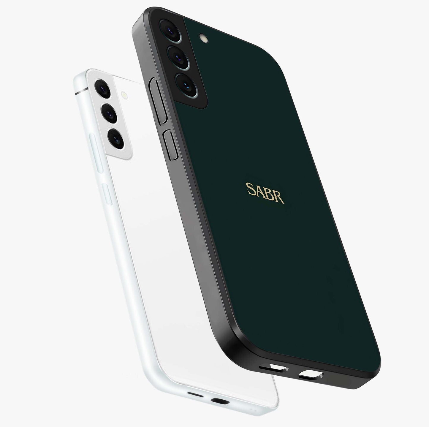 Sabr Minimal Patience Glass Case displayed in angled mockup highlighting simple inspirational design with clean aesthetic style.