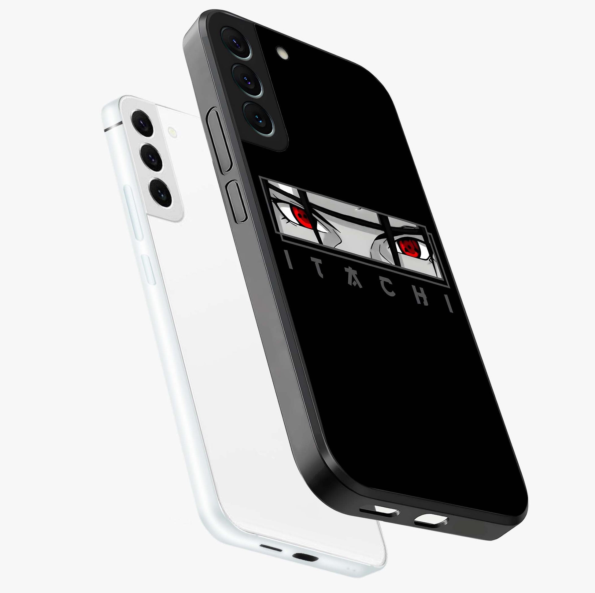 Scarlet Gaze Dominance Glass Case displayed in angled mockup highlighting intense visual design with bold scarlet aesthetic.