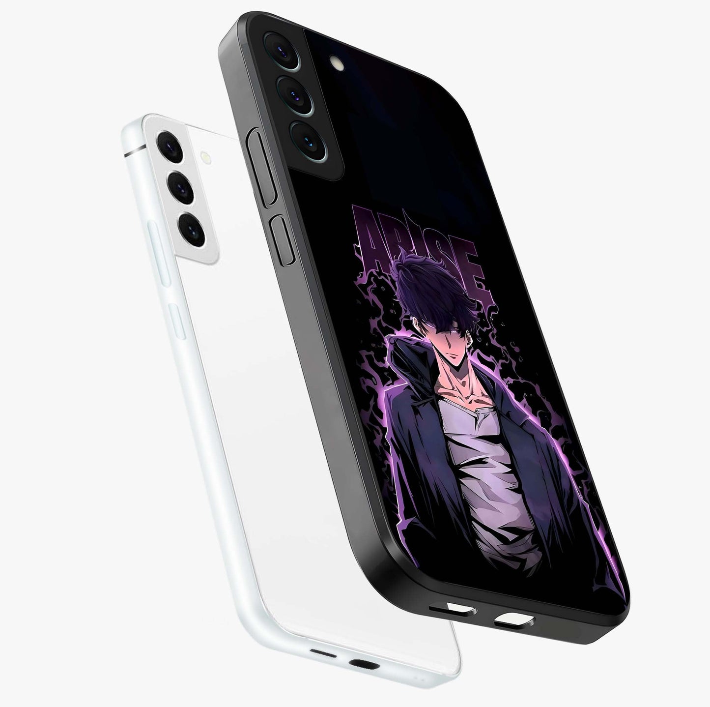 Shadow Monarch Awakening Glass Case displayed in angled mockup highlighting dramatic shadow warrior design with fantasy aesthetic.