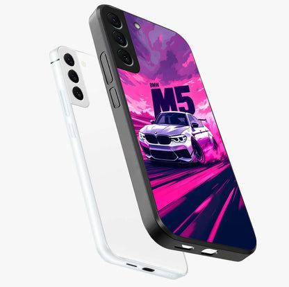 Velocity Drift Pulse Glass Case displayed in angled mockup highlighting dynamic drift design with sporty automotive aesthetic.