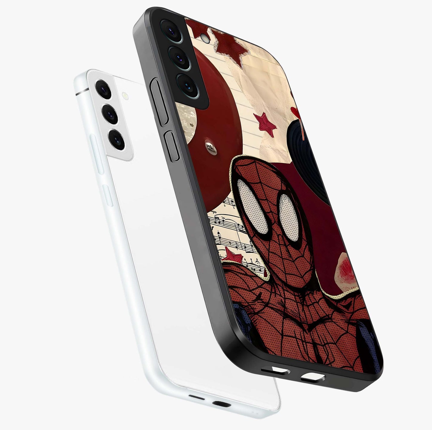 Web Warrior Vibes Glass Case displayed in angled mockup highlighting dynamic web design with comic style aesthetic.