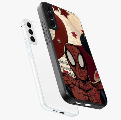 Web Warrior Vibes Glass Case displayed in angled mockup highlighting dynamic web design with comic style aesthetic.