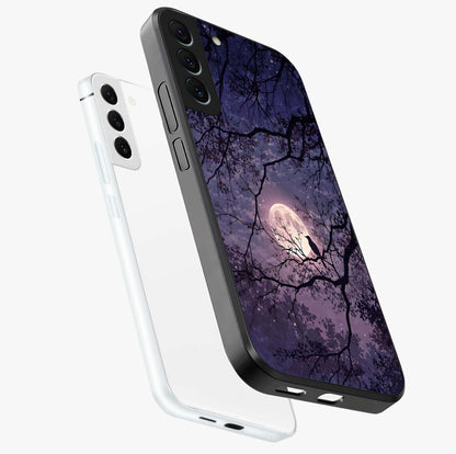 Whispering Moon Silence Glass Case displayed in angled mockup highlighting calm lunar design with dreamy night aesthetic.