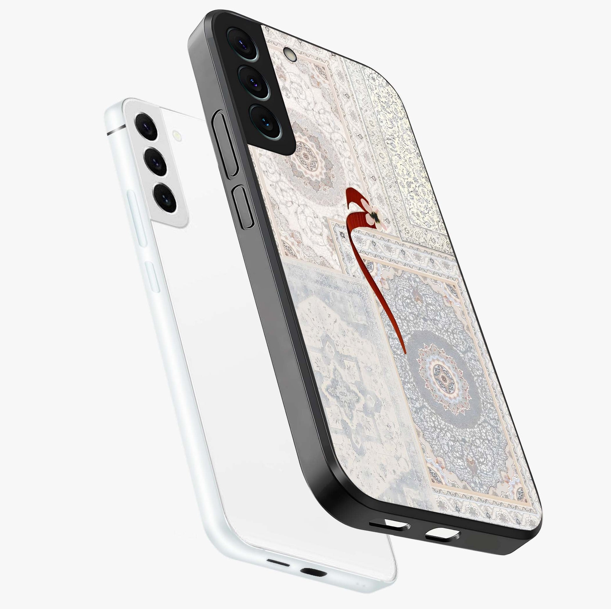 White Aesthetic Bow Glass Case displayed in angled mockup highlighting clean bow design with soft aesthetic style.