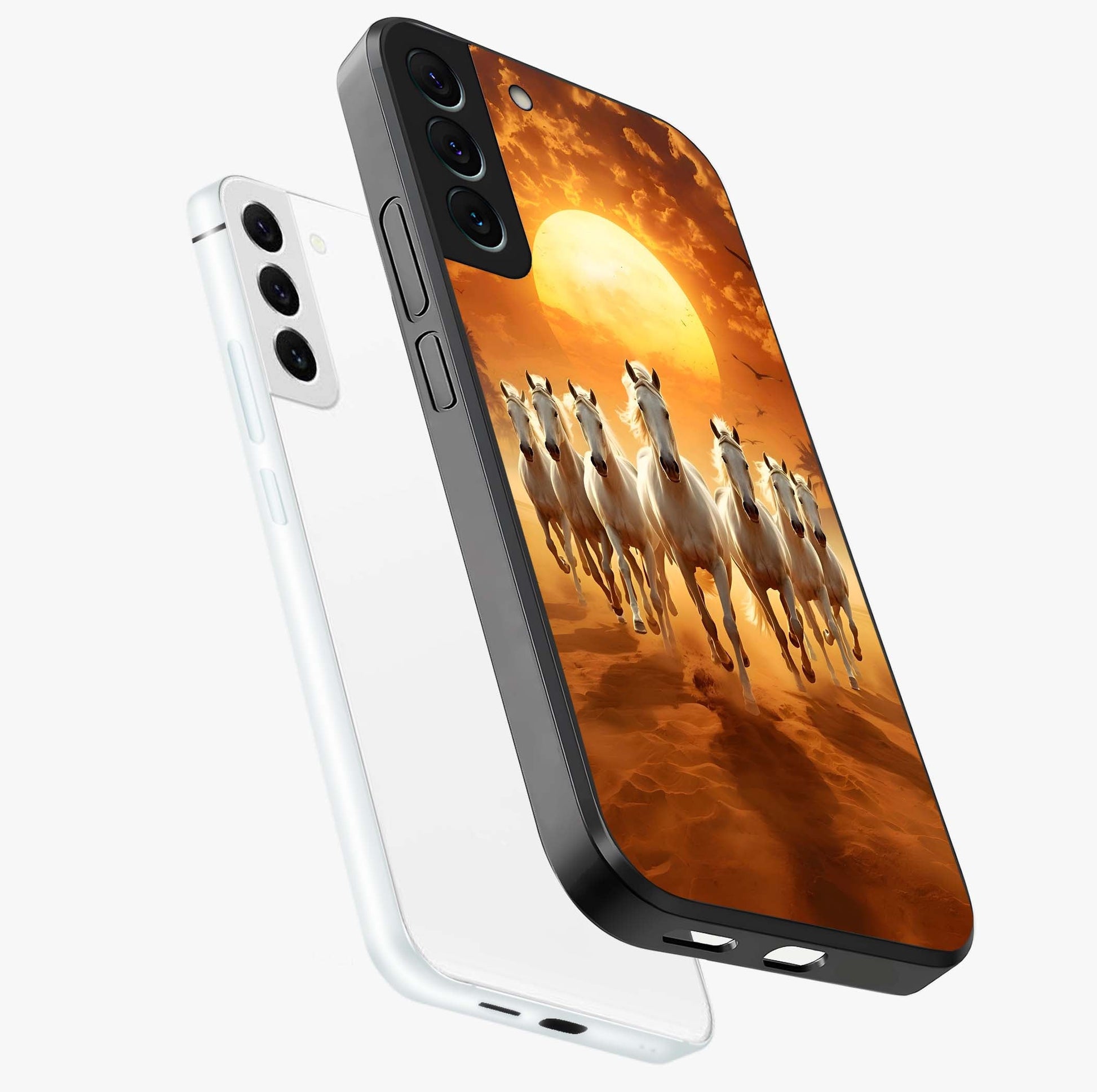 Wild Sunset Majesty Glass Case displayed in angled mockup highlighting vibrant sunset sky design with scenic aesthetic.