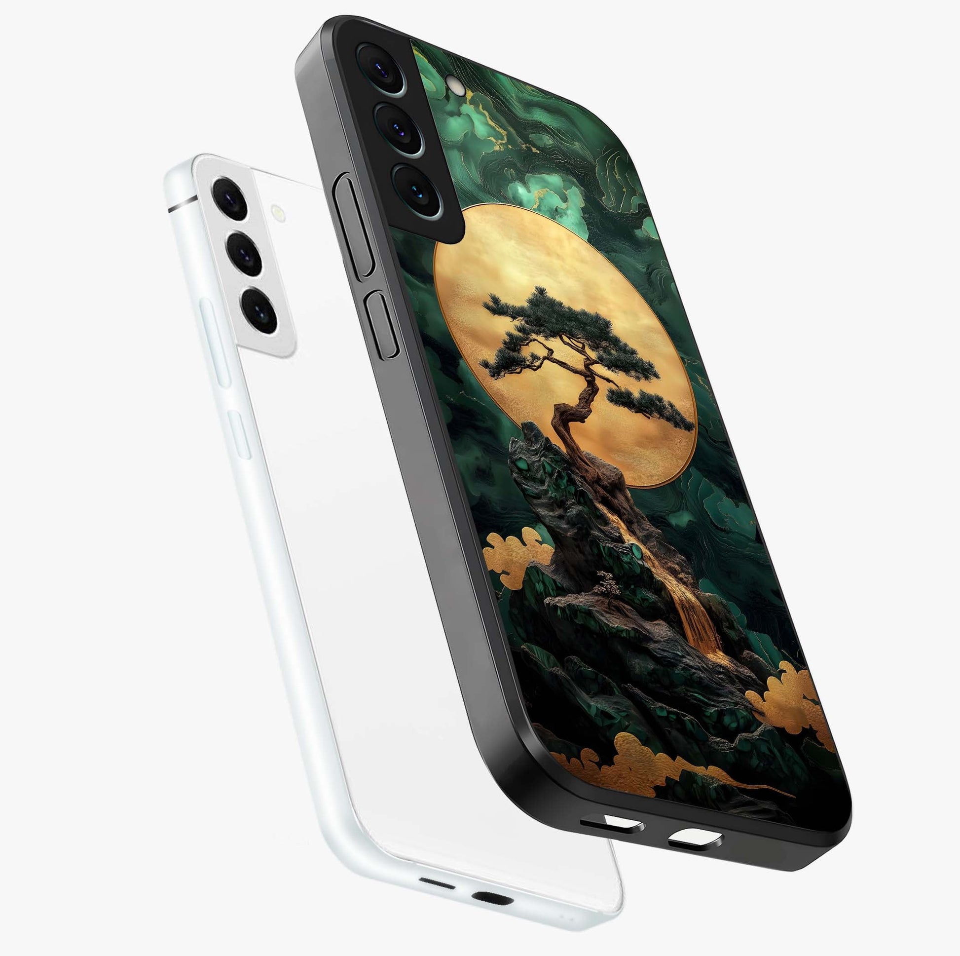 Zen Moon Rise Glass Case displayed in angled mockup highlighting peaceful lunar design with zen aesthetic style.