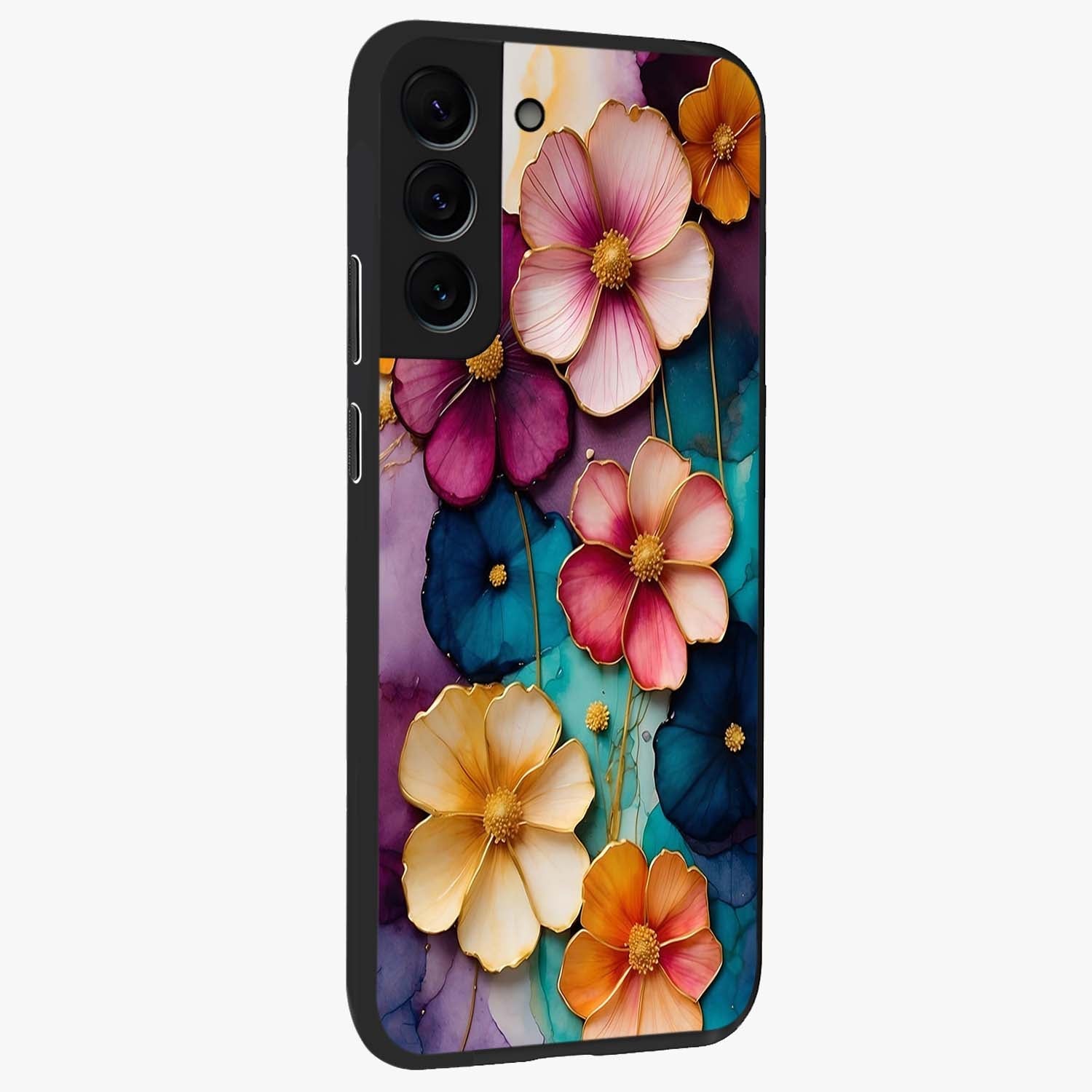 Artlyn Grace Flower Pattern Glass Case upright view showcasing graceful floral artwork with aesthetic botanical style.