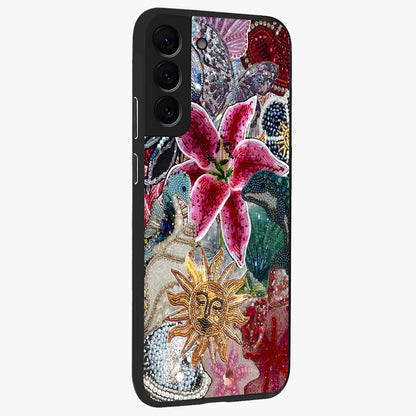 Beaded Garden Fantasy Glass Case upright view showcasing whimsical garden aesthetic with artistic bead details.