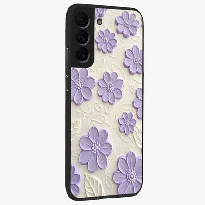 Floral Wall Art With Purple Flowers Glass Case upright view showcasing elegant purple flower artwork with decorative floral theme.