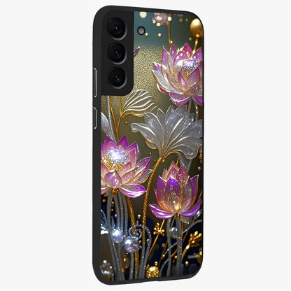 Golden Floral Majesty Glass Case upright view showcasing majestic floral artwork with rich decorative theme.