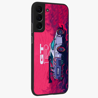 GT-R Car Pattern Glass Case upright view showcasing dynamic car pattern artwork with modern sports theme.